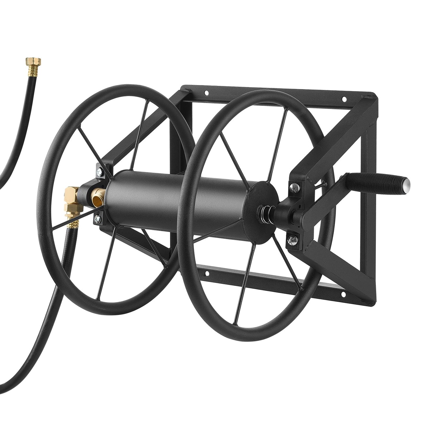 Wall Mounted Garden Hose Reel — 200ft Capacity with Brass Fittings