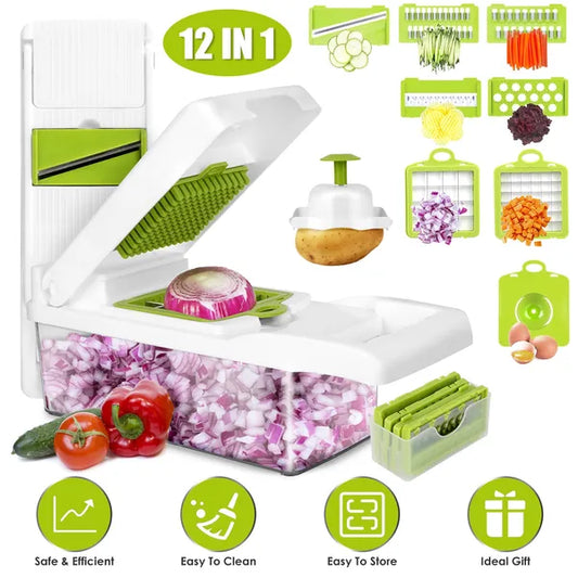 12-in-1 Vegetable Chopper, Slicer & Dicer with Container