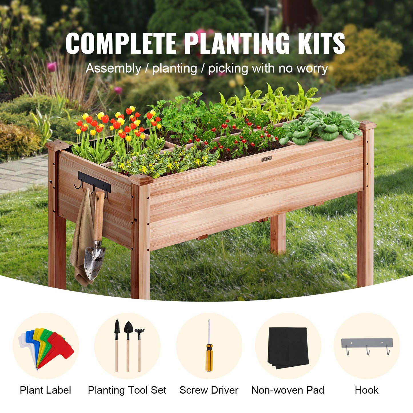 Wooden Raised Garden Bed Planter Box 47.2x22.8x30' Flower Vegetable Herb