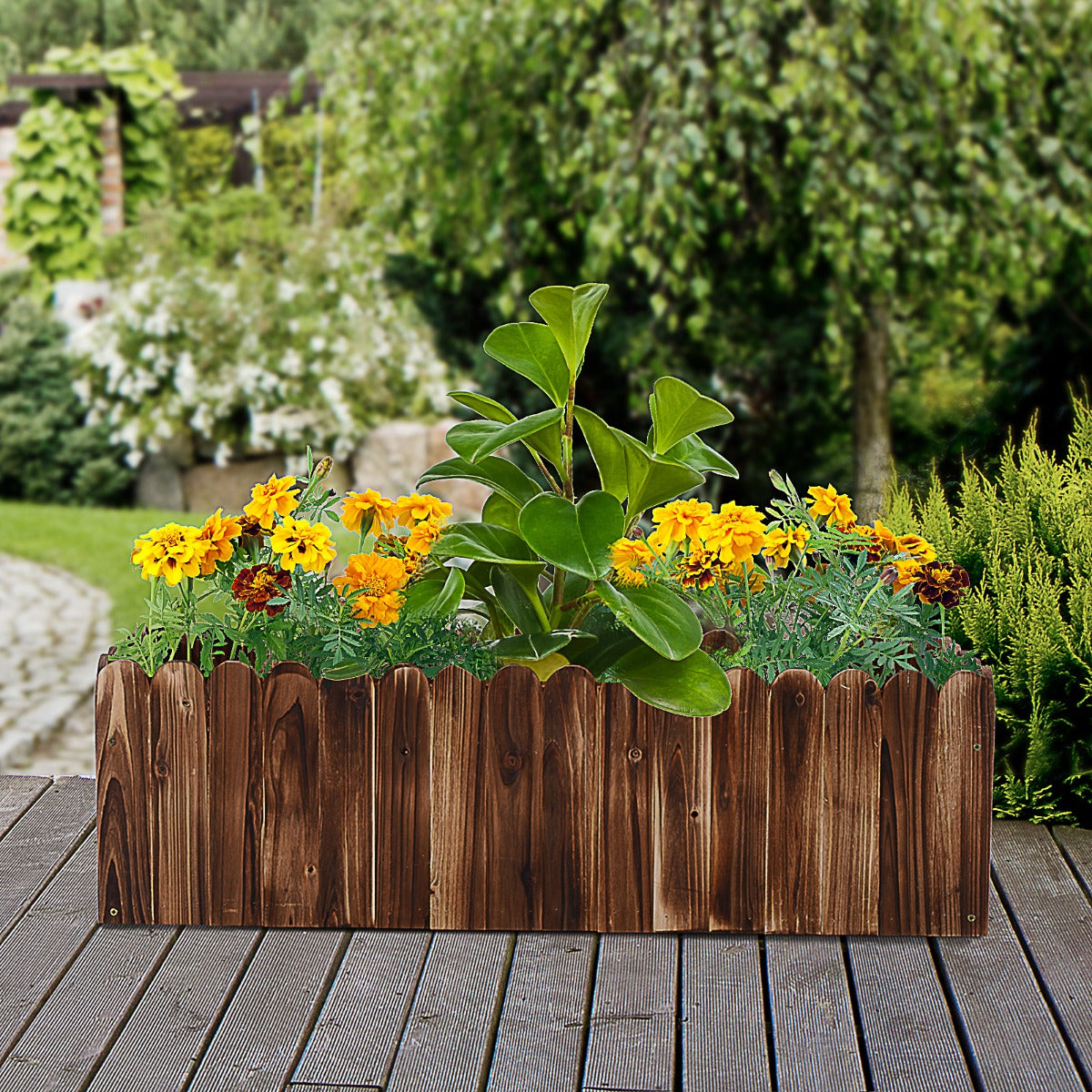 40" x 16" x 12" Raised Planter Box Garden Scalloped Edge Wooden