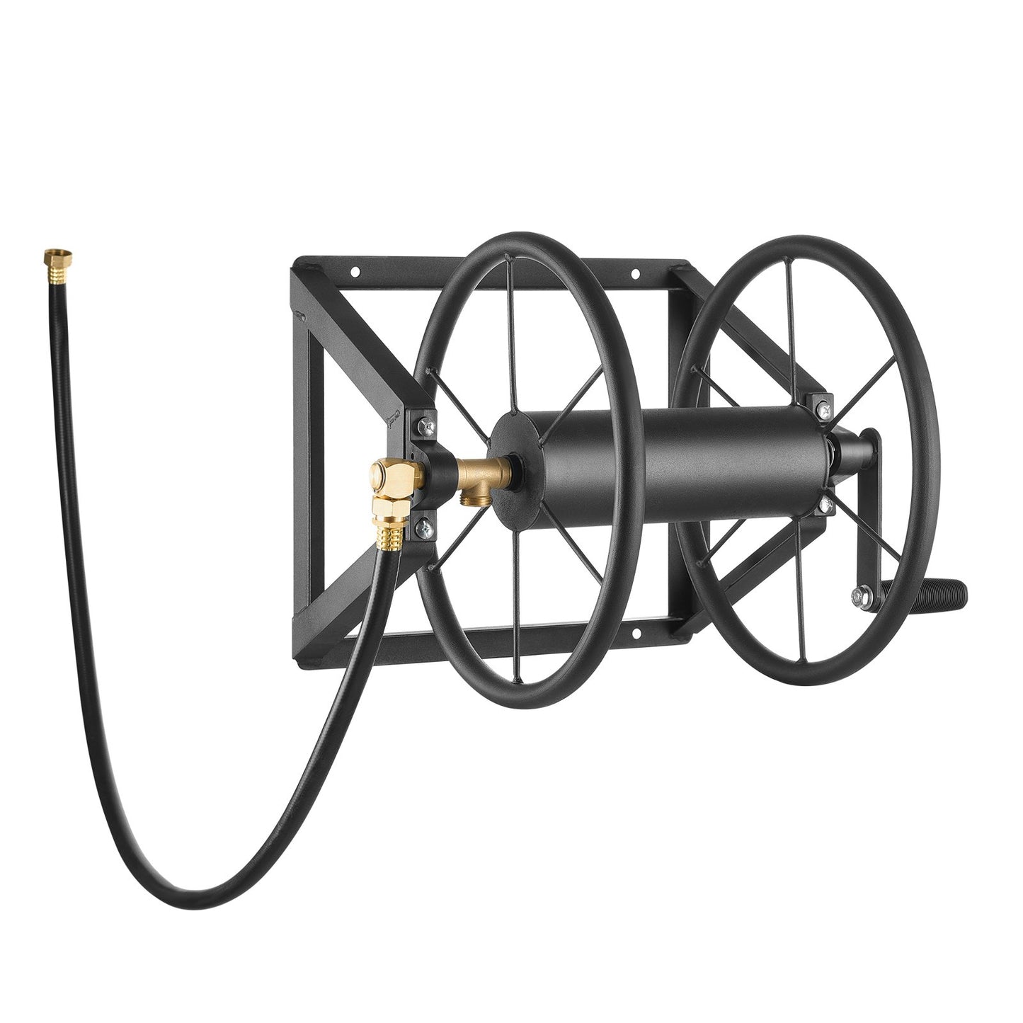 Wall Mounted Garden Hose Reel — 200ft Capacity with Brass Fittings