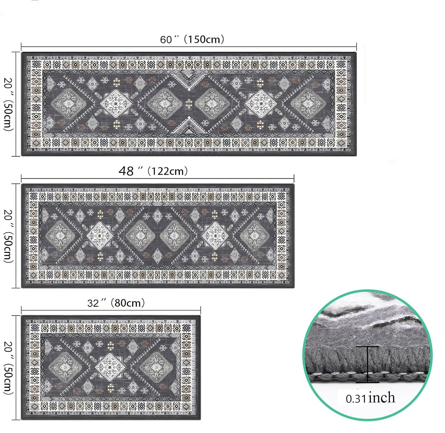 Boho Kitchen Rug Sets 3 Piece With Runner Non Slip Kitchen Rugs And Mats Washable Kitchen Mats For Floor Thick Kitchen Floor Mat Carpet Runner Rugs For Hallway Laundry Holiday Decor