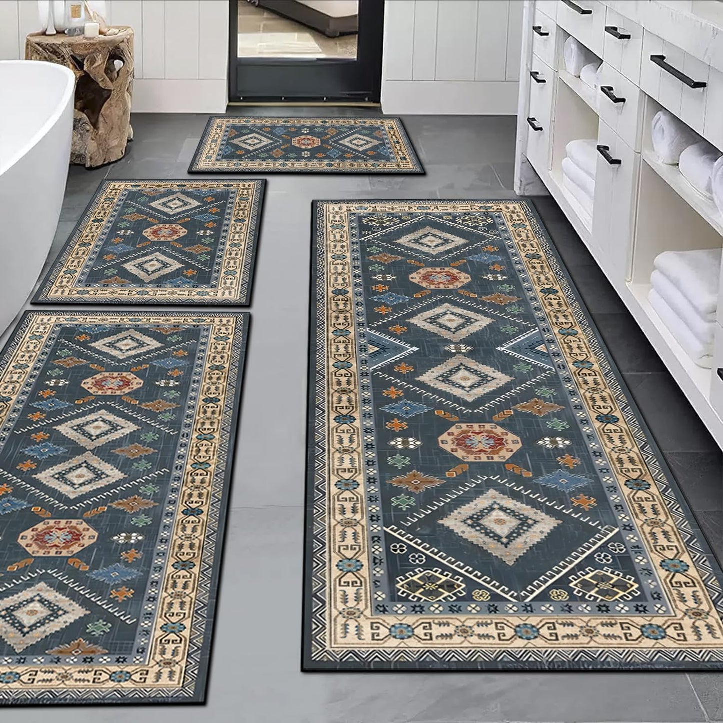 Boho Kitchen Rugs Sets 4 Piece With Runner Floral Kitchen Floor Mat Carpet Farmhouse Kitchen Rugs And Mats Non Skid Washable Runner Rug For Kitchen Floor Sink
