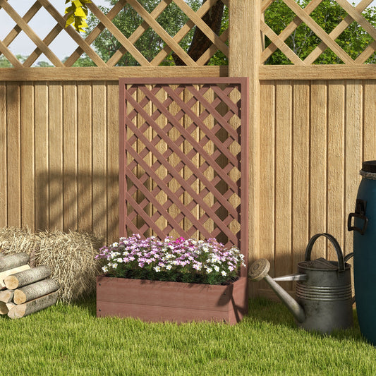 Trellis Planter Box for Climbing Plants, Raised Garden Bed w/ Trellis Lattice for Outdoor Garden, Backyard, Brown