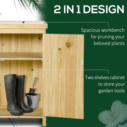 Outdoor Garden Storage Cabinet — Solid Wood Tool Shed with Galvanized Steel Top