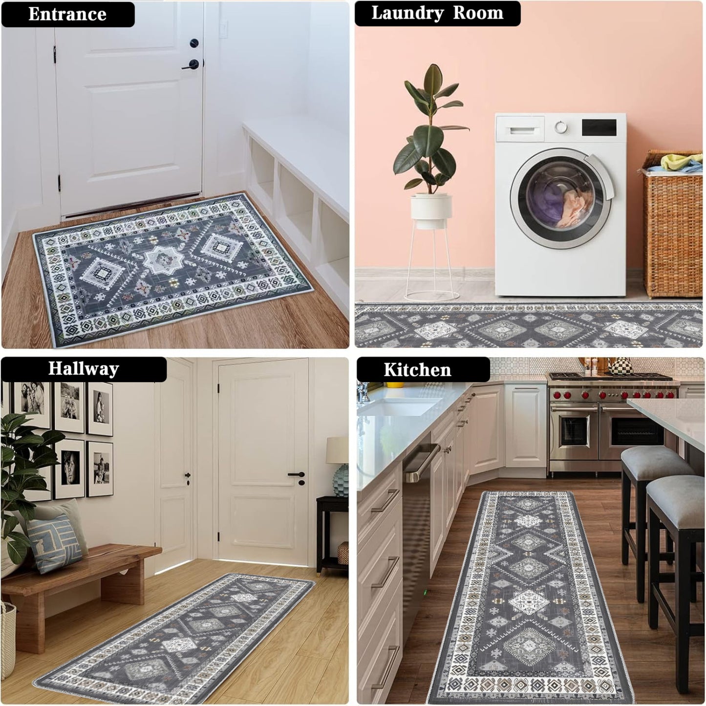 Boho Kitchen Rug Sets 3 Piece With Runner Non Slip Kitchen Rugs And Mats Washable Kitchen Mats For Floor Thick Kitchen Floor Mat Carpet Runner Rugs For Hallway Laundry Holiday Decor