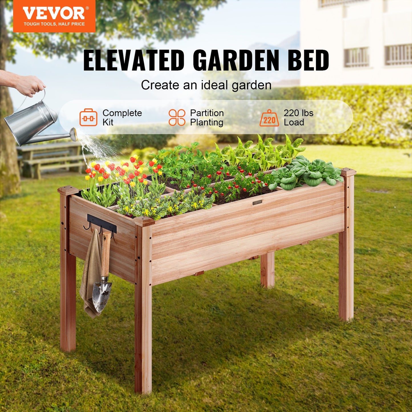 Wooden Raised Garden Bed Planter Box 47.2x22.8x30' Flower Vegetable Herb