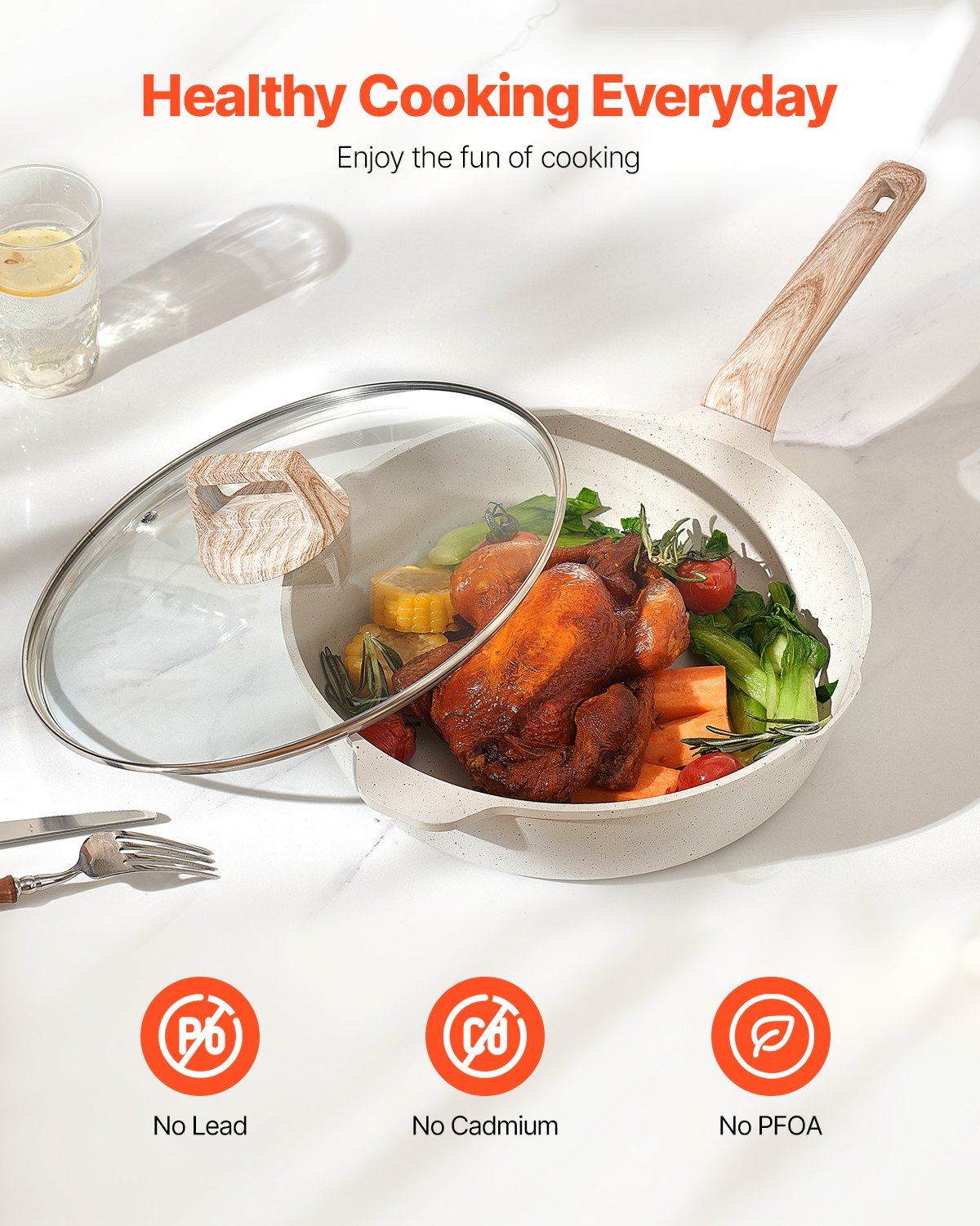 17 Piece Pots And Pans Set Granite Nonstick Kitchen Cookware Induction White