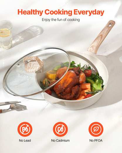 17 Piece Pots And Pans Set Granite Nonstick Kitchen Cookware Induction White