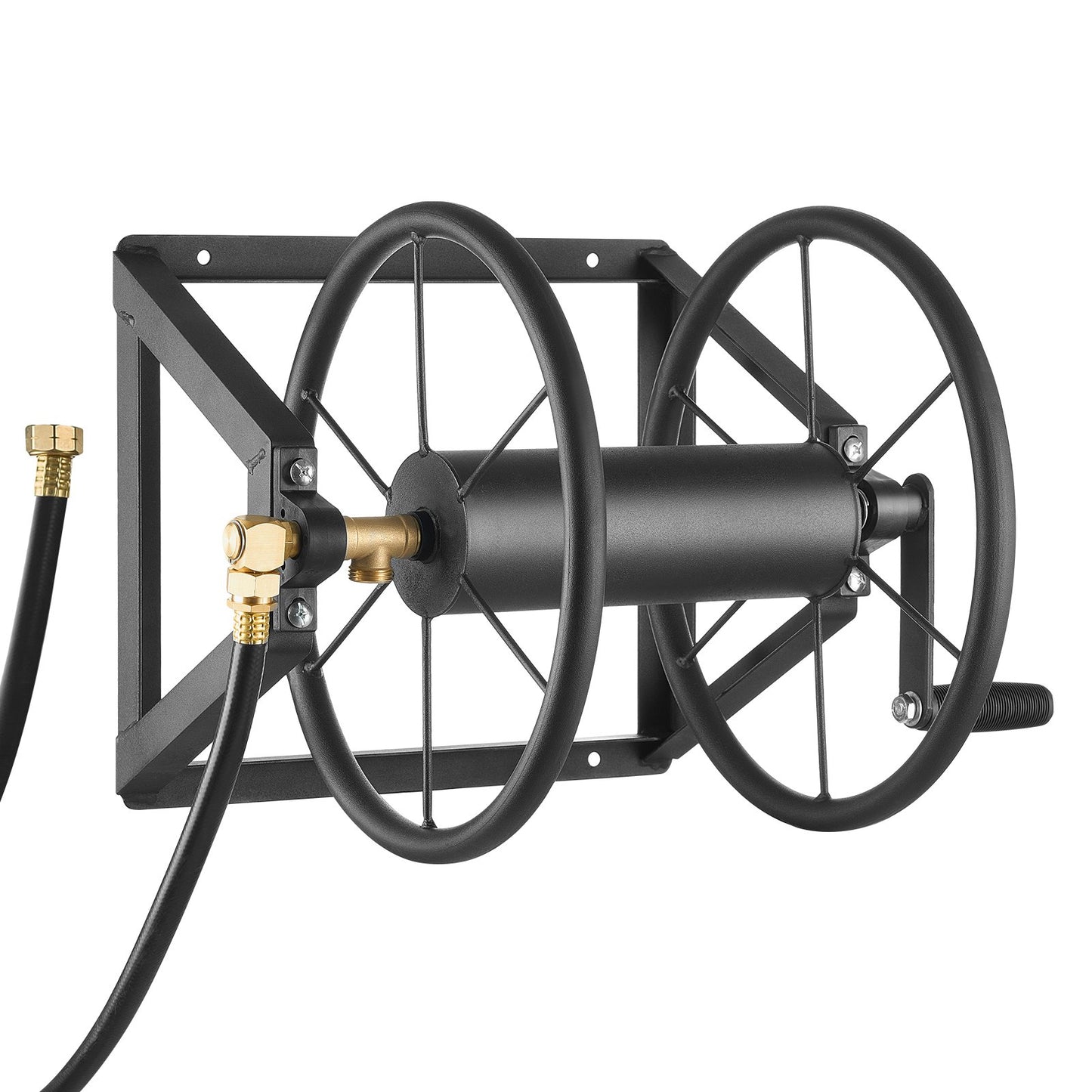 Wall Mounted Garden Hose Reel — 200ft Capacity with Brass Fittings