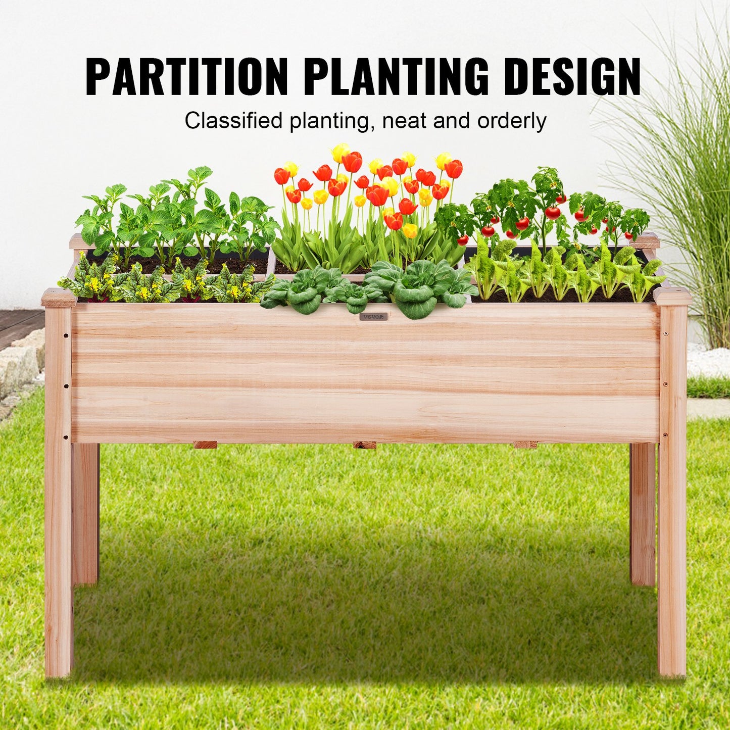 Wooden Raised Garden Bed Planter Box 47.2x22.8x30' Flower Vegetable Herb