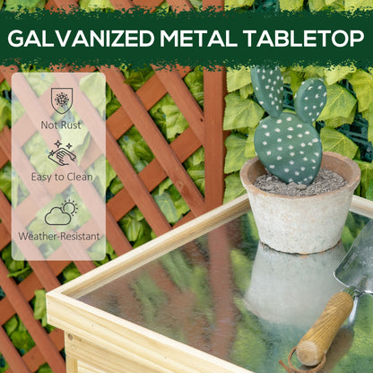 Outdoor Garden Storage Cabinet — Solid Wood Tool Shed with Galvanized Steel Top